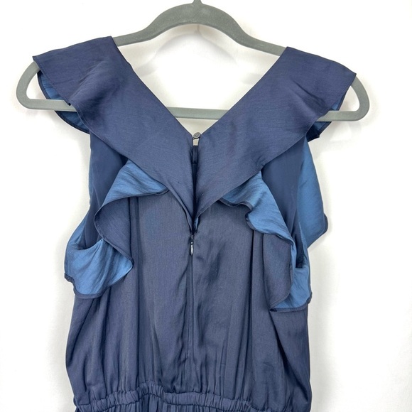 Loft Navy Satin Silky Flutter Sleeve Wide Leg Jumpsuit Sz 8 Contemporary Modern - Picture 8 of 16